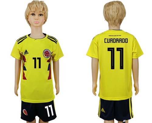 Colombia #11 Cuadrado Home Kid Soccer Country Jersey - Click Image to Close
